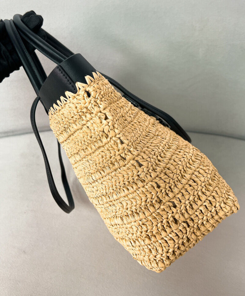 Prada Small Crochet And Leather Tote Bag 1BG500 Apricot